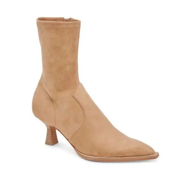 Dolce Vita Azalea Pointed Toe Bootie Sock Boots 9 Camel Tan Stretch Faux Suede - Picture 2 of 14
